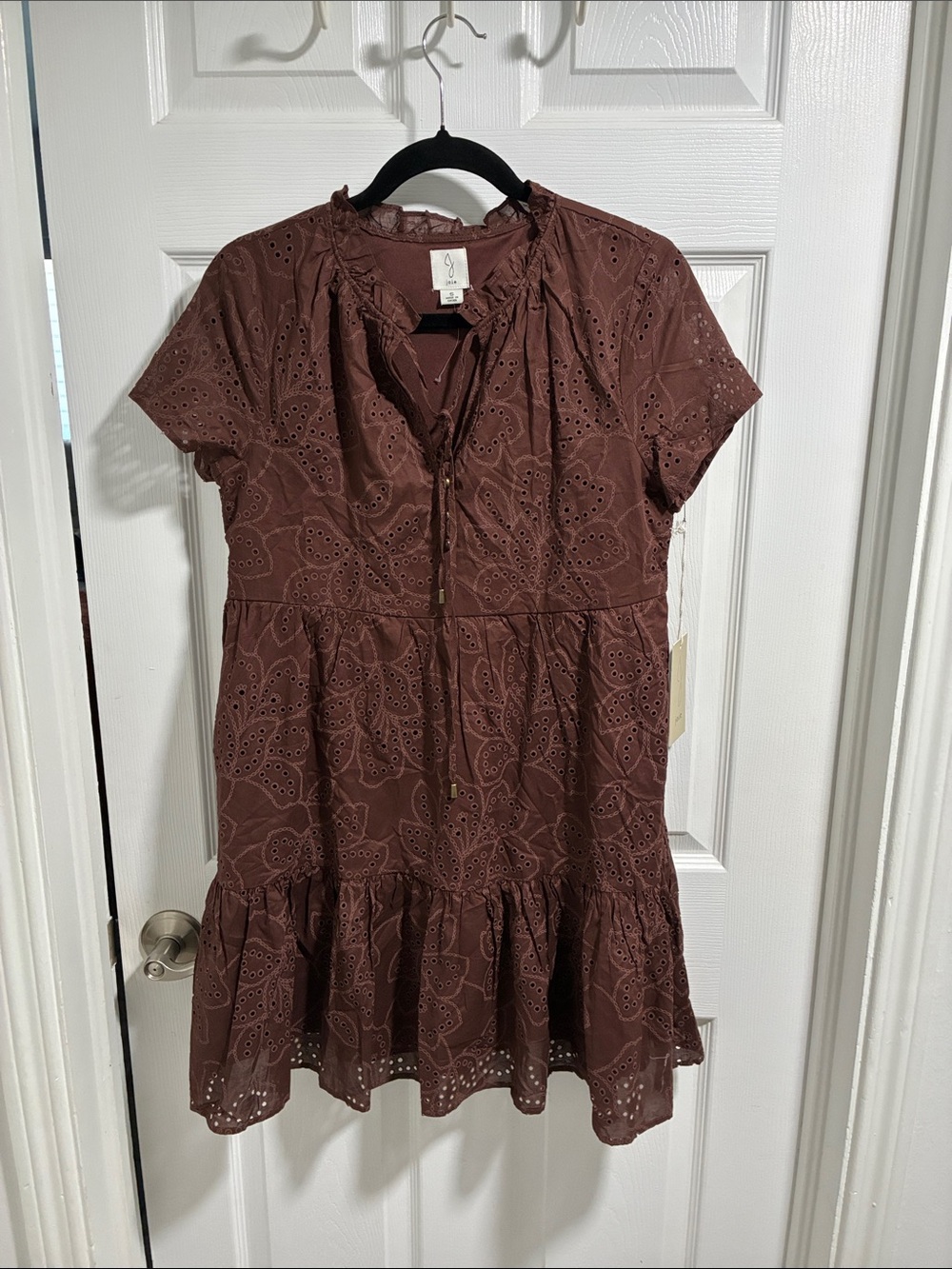 Joie Brown Eyelet Tiered Mini Dress